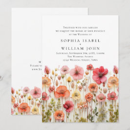Pastel Rosa Boho Vild Flowers bröllopsinbjudan Inbjudningar