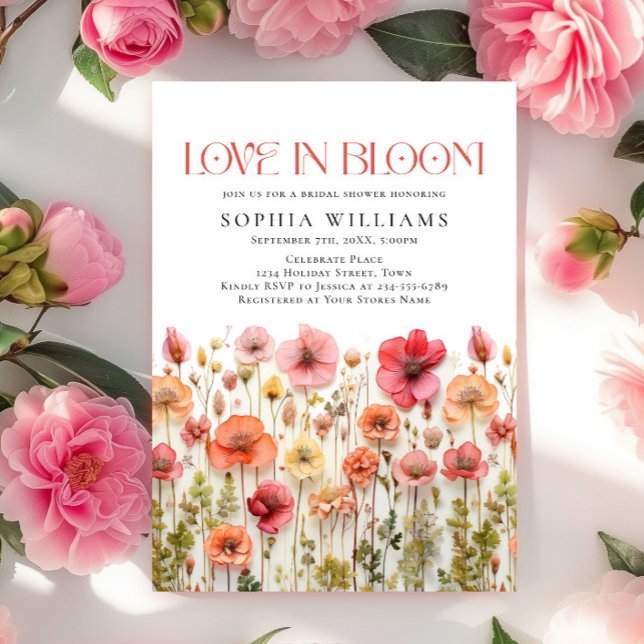 Pastel Rosa Boho Vild Flowers Möhippa Inbjudningar (Skapare uppladdad)