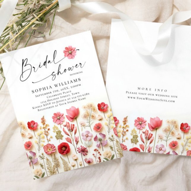 Pastel Rosa Boho Vild Flowers Möhippa Inbjudningar (Skapare uppladdad)