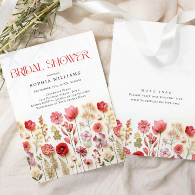 Pastel Rosa Boho Vild Flowers Möhippa Inbjudningar (Skapare uppladdad)