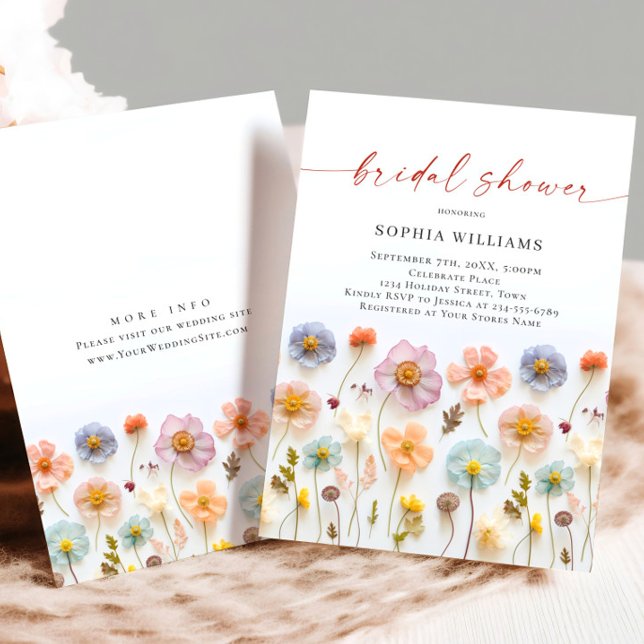 Pastel Rosa Boho Vild Flowers Möhippa Inbjudningar (Skapare uppladdad)