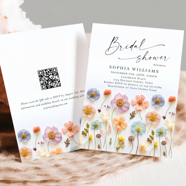 Pastel Rosa Boho Vild Flowers Möhippa Inbjudningar (Skapare uppladdad)