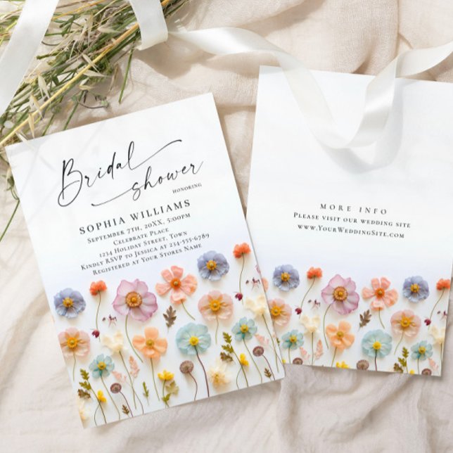 Pastel Rosa Boho Vild Flowers Möhippa Inbjudningar (Skapare uppladdad)
