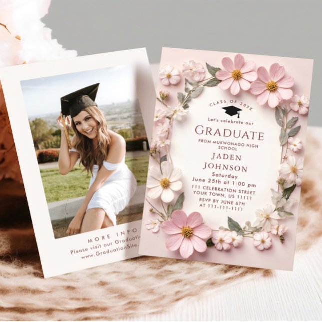 Pastel  Rosa Boho Wildblomma Studentfest Inbjudningar (Skapare uppladdad)