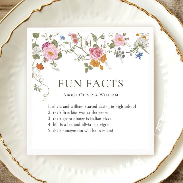 Pastel Rosa Boho Wildblomme Roligt Facts Bröllop Pappersservett (Skapare uppladdad)