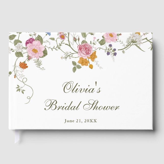 Pastel Rosa Boho WildblomMöhippa Gästböcker (Framsida)