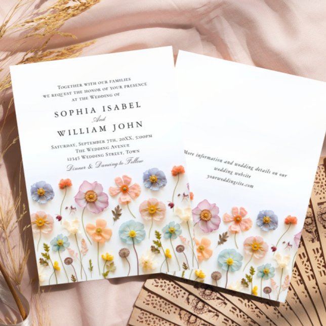Pastel Rosa Boho Wildblommor Blommigt Bröllop Inbjudningar (Skapare uppladdad)