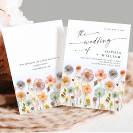 Pastel Rosa Boho Wildblommor Blommigt Bröllop Inbjudningar