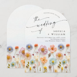 Pastel Rosa Boho Wildblommor Bröllop Inbjudningar