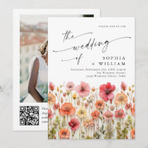 Pastel Rosa Boho Wildblommor Bröllop QR-kod Foto