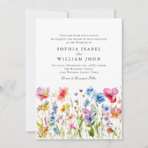 Pastel Rosa Boho Wildblommor Bröllop QR-kod Foto Inbjudningar