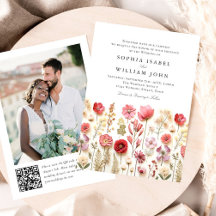 Pastel Rosa Boho Wildblommor Bröllop QR-kod Foto