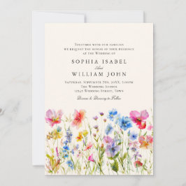 Pastel Rosa Boho Wildblommor Bröllop QR-kod Foto Inbjudningar