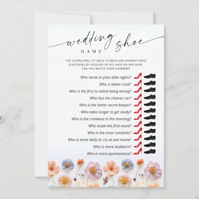 Pastel Rosa Boho Wildblommor Möhippa Game Card Inbjudningar (Framsida)