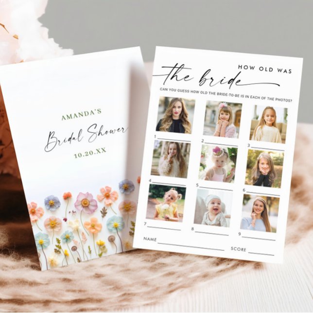 Pastel Rosa Boho Wildblommor Möhippa Game Card Inbjudningar (Skapare uppladdad)