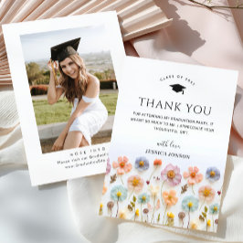 Pastel Rosa Boho Wildblommor PHOTO Studenten Tack Kort