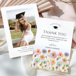 Pastel Rosa Boho Wildblommor PHOTO Studenten Tack Kort