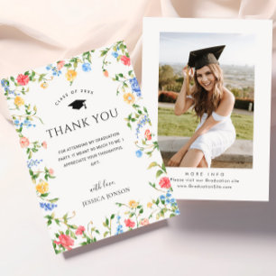Pastel Rosa Boho Wildblommor PHOTO Studenten Tack Kort
