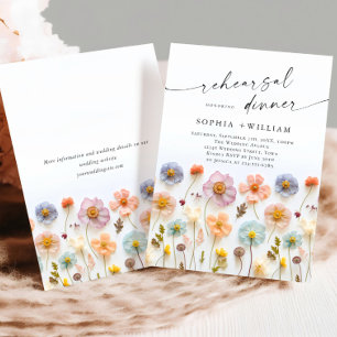 Pastel Rosa Boho Wildblommor Rehearsal Middag Inbjudningar