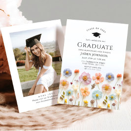 Pastel Rosa Boho Wildblommor Studentfest Inbjudningar