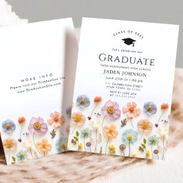 Pastel Rosa Boho Wildblommor Studentfest Inbjudningar