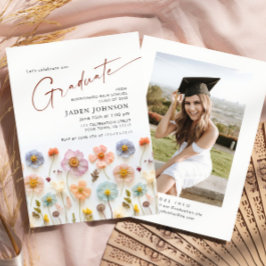 Pastel Rosa Boho Wildbloms Studentfest Photo Inbjudningar