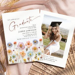 Pastel Rosa Boho Wildbloms Studentfest Photo Inbjudningar