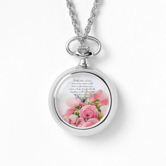 Pastel Rosa Bouquet of Flowers Bible Verse Armbandsur (Framsida)