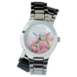 Pastel Rosa Bouquet of Flowers Bible Verse Armbandsur
