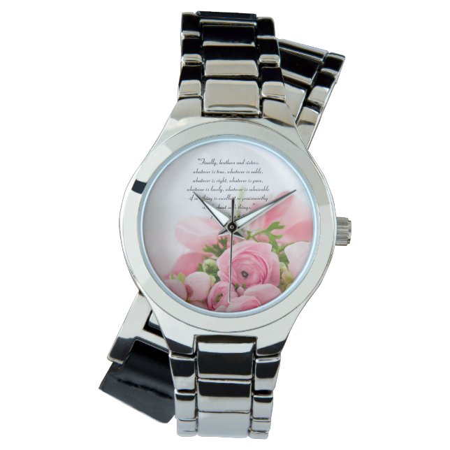 Pastel Rosa Bouquet of Flowers Bible Verse Armbandsur (Framsida)