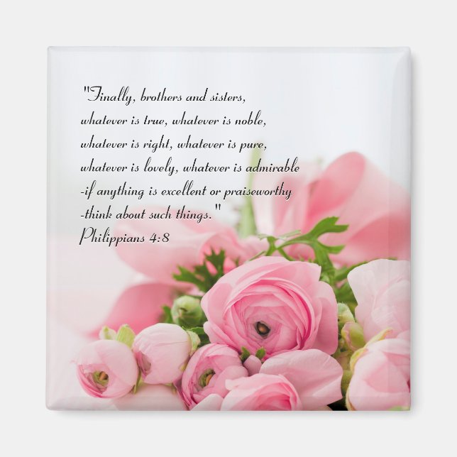 Pastel Rosa Bouquet of Flowers Bible Verse Magnet (Framsidan)
