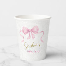 Pastel Rosa Bow & Elegant Guld Script Birthday