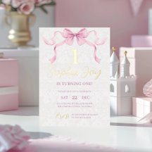 Pastel Rosa Bow & Elegant Guld Script Birthday