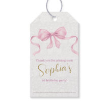 Pastel Rosa Bow & Elegant Guld Script Birthday