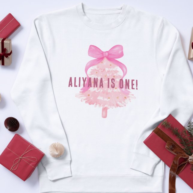 Pastel Rosa Bow Julgran 1:a födelsedagen T Shirt (Skapare uppladdad)