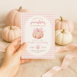 Pastel Rosa Bow Pumpkin Fall 1:a födelsedagen Part Inbjudningar