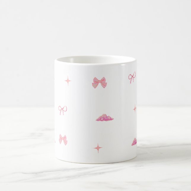 Pastel Rosa Bows & Clouds Aesthetic Mugg (Center)