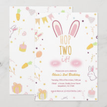 Pastel Rosa Bunny 2:a födelsedagen Skutt 2 IT Inbj