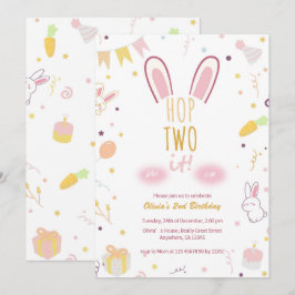 Pastel Rosa Bunny 2:a födelsedagen Skutt 2 IT Inbj Inbjudningar