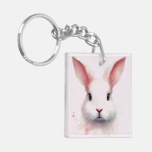 Pastel Rosa Bunny Acrylic Keychain - Cute Design (Vänstra Framsidan)