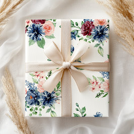 Pastel Rosa Burgandy Blue Blommigt Presentpapper
