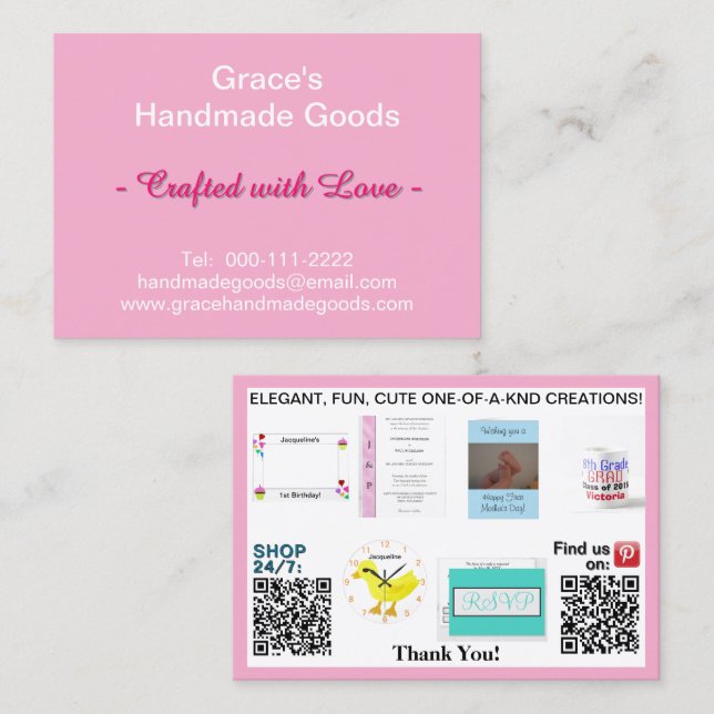 Pastel Rosa Business Photos QR Codes 3.5 x 2.5 Visitkort (Fram/baksida)