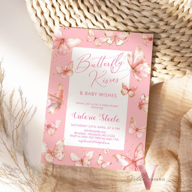 Pastel Rosa Butterfly Baby Shower-inbjudan Inbjudningar (Skapare uppladdad)