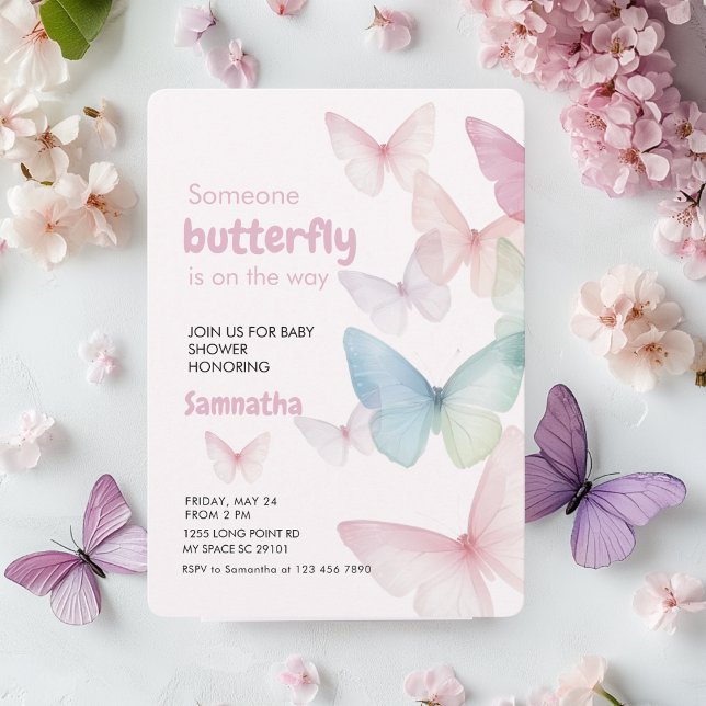Pastel Rosa Butterfly Baby Shower Inbjudningar (Skapare uppladdad)