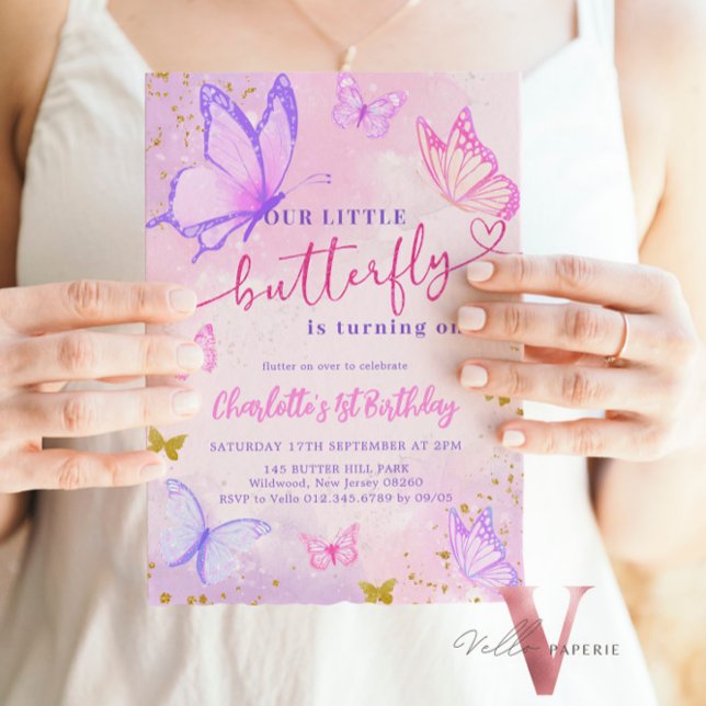 Pastel Rosa Butterfly Birthday-inbjudan Inbjudningar (Skapare uppladdad)