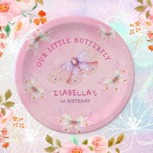 Pastel Rosa Butterfly Theme Girl's 1st Birthday