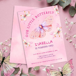 Pastel Rosa Butterfly Theme Girl's 1st Birthday Inbjudningar