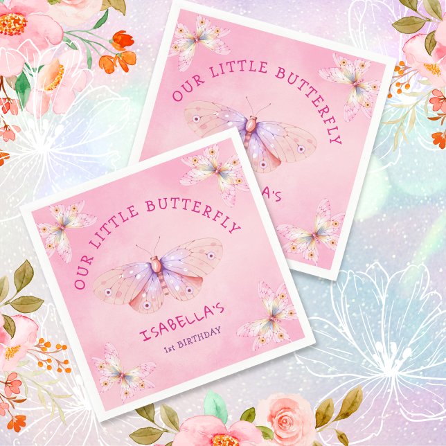 Pastel Rosa Butterfly Theme Girl's 1st Birthday Pappersservett (Pastel Pink Butterfly Theme Girl's 1st Birthday Napkins
)