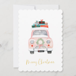 Pastel Rosa Car Farmhouse Check God jul Julkort