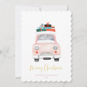 Pastel Rosa Car Farmhouse Check God jul Julkort
